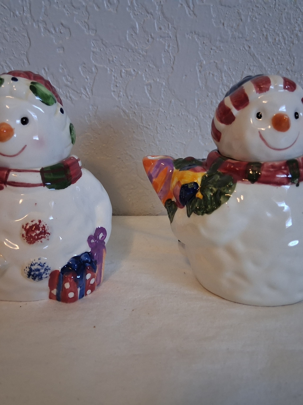 Vintage Snowman Sugar Bowl Creamer Set Ceramic Holiday Christmas Dish Boxed 4"